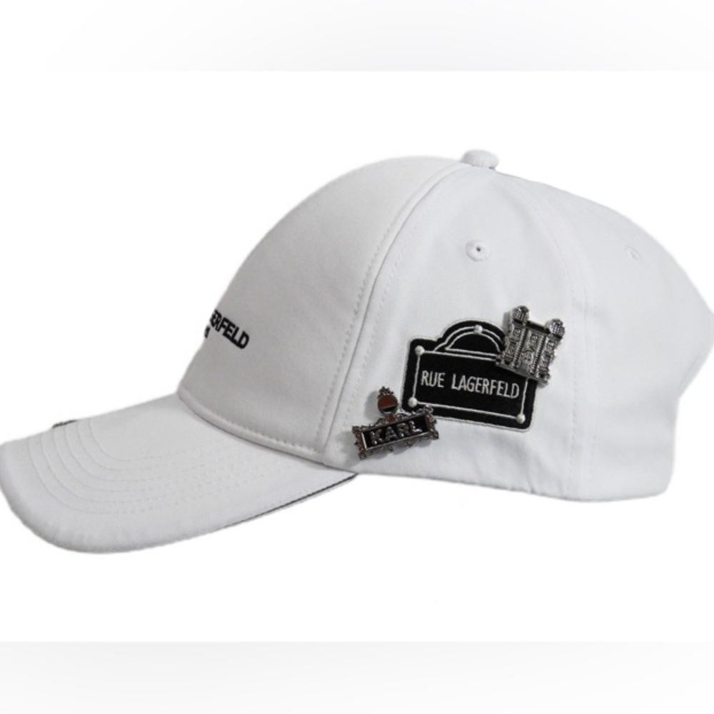 Karl Lagerfeld White and Black Logo Cap w/Pins and Rhinestone Details - Picture 4 of 12
